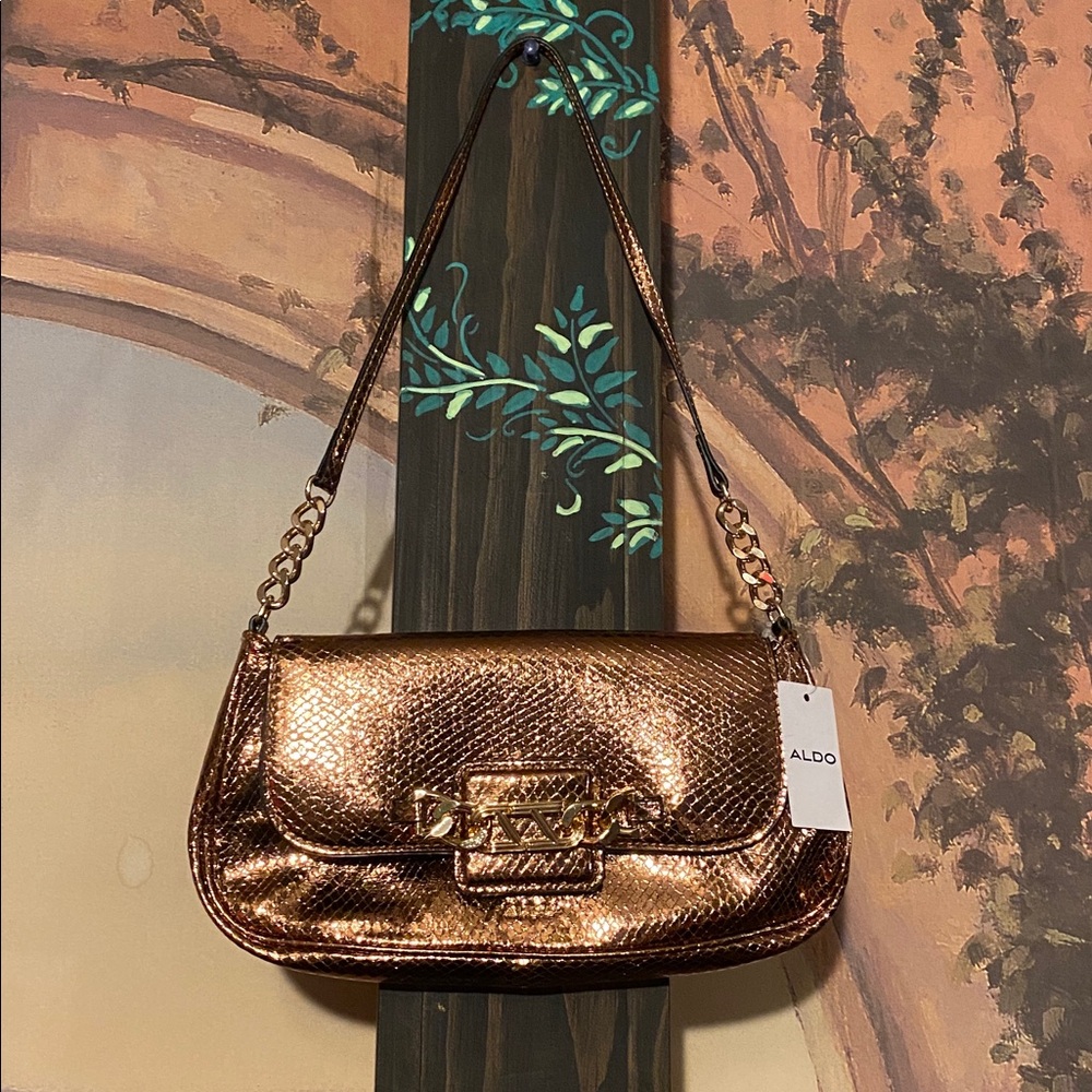 ALDO Bronze Metallic faux lizard skin shoulder bag